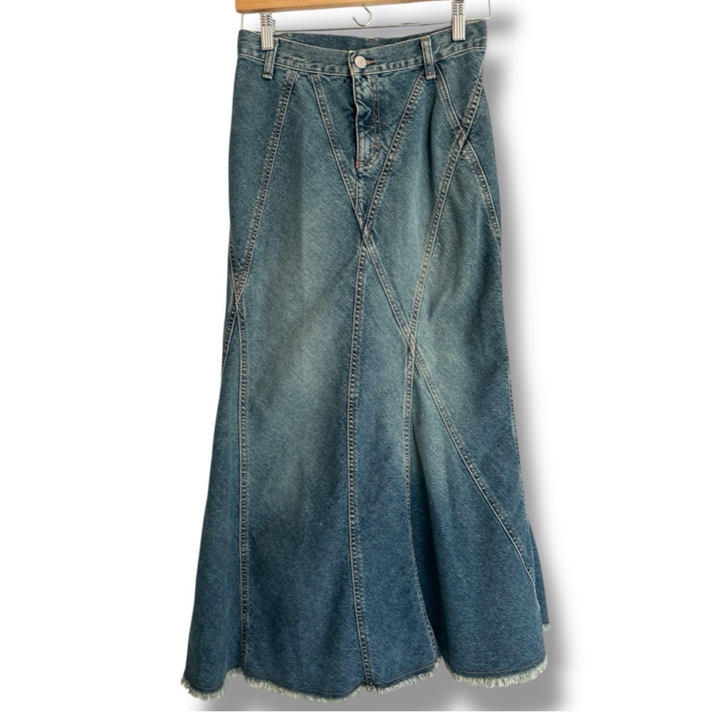 United Colors of Benetton Denim Jean Maxi Skirt Sz 38 US 2 Country Cowgirl Festi
